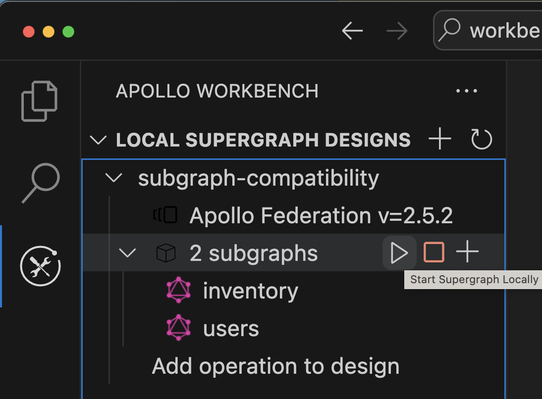 Play button for running supergraph locally